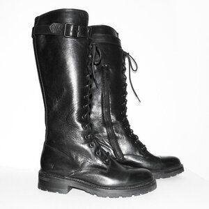FRYE JULIE TALL LACE-UP BLACK LEATHER COMBAT BOOTS SZ 8 RARE DISCONTINUED STYLE